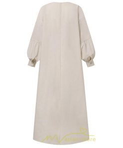 マキシ | 秋ワンピース 長袖ワンピース レディース 秋物 ワンピース 綿麻風 パフスリーブ ボリューム袖 無地 大きめ Vネック フレアワンピース ロングワンピース