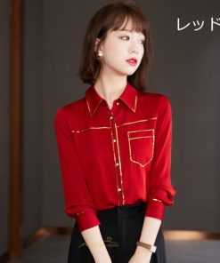シャツ・ブラウス | ブラウス レディース シャツ トップス 赤 長袖シャツ 無地 オフィス カジュアル おしゃれ シフォン 通勤 通学 ナチュラル 可愛い 上品 オシャレ 秋服 キレイめ