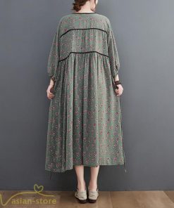 マキシ | ワンピース レディース Vネック 7分袖 秋 ロングワンピース フリーサイズ 花柄 40代 50代 大人 レトロ風 ゆるワンピース カジュアル 秋コーデ 30代 大人 20代