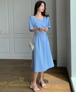 ミディアム | ワンピース レディース 春 夏 半袖 サマーワンピース 着痩せ 無地 カジュアル 大きいサイズ 上品 Aラインワンピース 大人 韓国風 通学 シフォン お出かけ 通勤