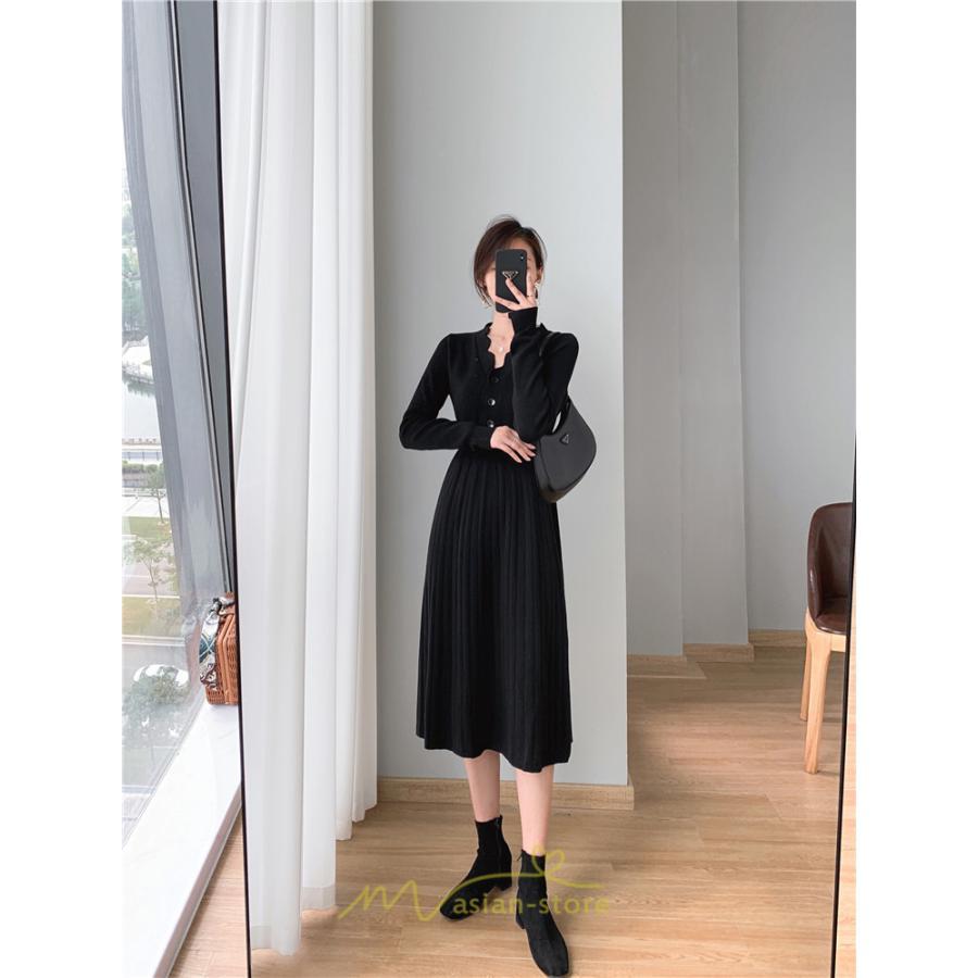 ニットワンピース | ワンピース 春 春服 レディース 長袖 ゆったり 秋 冬 ロング丈 可愛い 2022秋冬 暖か 通勤 おしゃれ デート 20代30代40代50代 女子会 同窓会