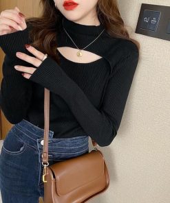 ニット・セーター | ニットトップス 胸開き プチハイネック