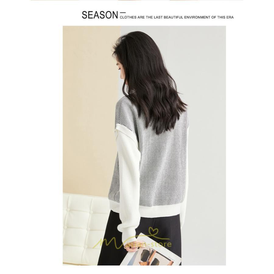 ニット・セーター | ニット レディース トップス 秋冬 セーター 長袖 秋服コーデ 切り替え ボーダー柄 ストライプ あったか 暖か 2022新作 通学 定番 かわいい 通勤 オシャレ