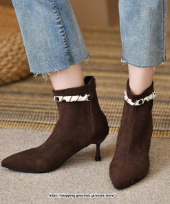 ブーツ | ブーティ ショート レディース ピンヒール 痛くない ファスナー 疲れない 歩きやすい 暖かい 秋冬 飾り 外出 お出かけ デート 女子会 二次会