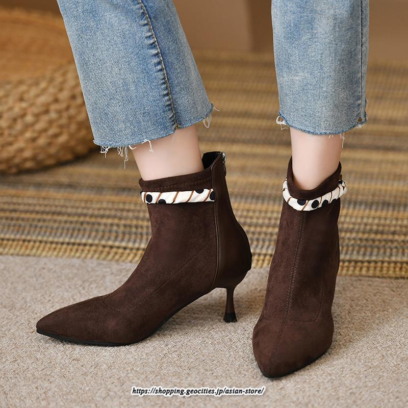 ブーツ | ブーティ ショート レディース ピンヒール 痛くない ファスナー 疲れない 歩きやすい 暖かい 秋冬 飾り 外出 お出かけ デート 女子会 二次会