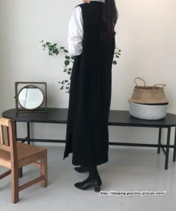 ベスト | ニットベストワンピース ロングレディース ベストワンピース ロングワンピース ニットワンピース ノースリーブ 袖なし サイドスリット入れ 丸首 無地
