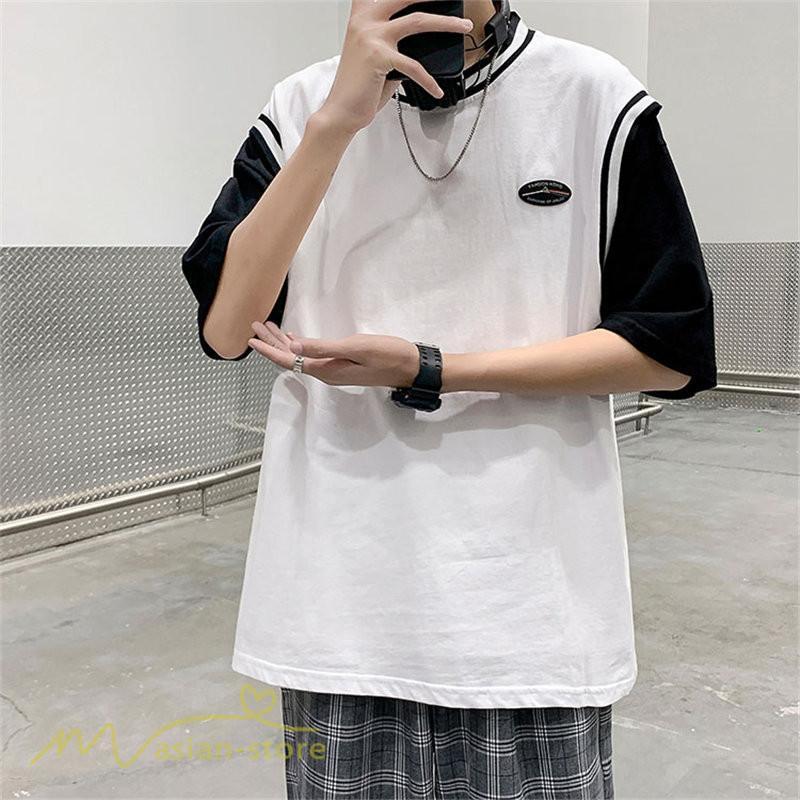 Tシャツ | Tシャツメンズ 重ね着風 半袖 Tシャツ おしゃれ ゆったり カジュアルシャツ クルーネック 新作 大きいサイズ 切り替え サマー上品 春夏 ファッション