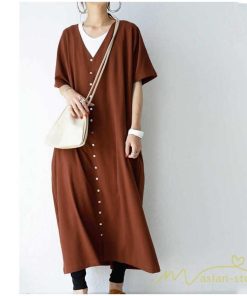 マキシ | ワンピース 五分袖 ロングワンピース レディース 秋物 夏 羽織り ゆったり 大きめ ポケット Aラインワンピース 30代40代50代 無地 可愛い 落ち感 Vネック 大人