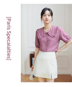 シャツ・ブラウス | ブラウス シフォン トップス レディース 白 紫 夏ブラウス シフォンブラウス 半袖 オフィス 春夏 クルーネック お出かけ 着痩せ 華奢見え フリル