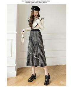 スカート | ロングチェック柄 ニット きれいめ レディース ロング丈 女子会 デート 20代 30代 40代 50代 秋 あったか お出かけ 冬 フレア 高見え 細見え