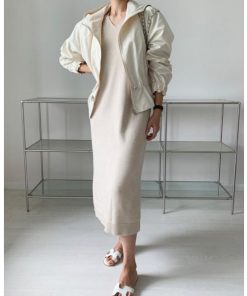 ニットワンピース | ワンピース 秋冬 ロングワンピース ミモレ丈 無地 ゆったり 体型カバー 柔らか 大人 長袖 20代30代 セーター Vネック アウター ニット 50代