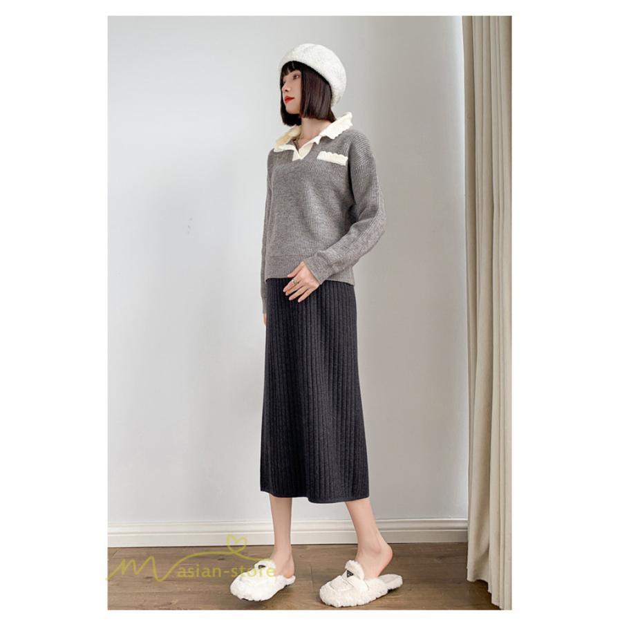 スカート | マタニティ秋 冬 レディース ニット妊婦服 産前 産後 着痩せ 裾口スリット 上品 マタニティウェア きれいめ ウエスト調整 コーデ
