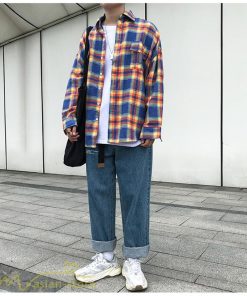 シャツ | ライトアウター 秋服 薄手 メンズ チェック柄 長袖 ポケット 韓国風 カッコウイイ 日常感 ワイドコットン 大きいサイズ トップス 大きいサイズ 男性着