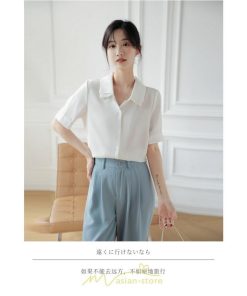 シャツ・ブラウス | トップス ブラウス 半袖 シャツ レディース オフィス フォーマル 白 黒 開襟 二重襟 バブルスリーブ 着痩せ フランス風 仕事服 クラシック 無地 通勤 大人 上品