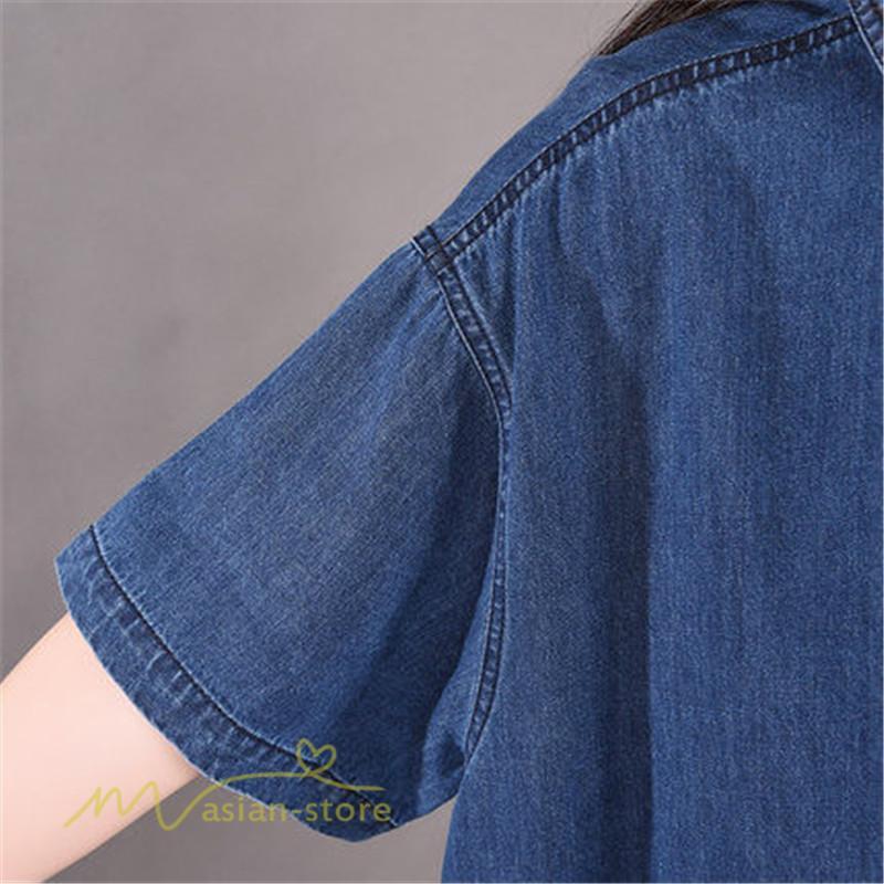 デニムワンピース | ワンピース シャツワンピース ロングデニムシャツワンピース 無地 膝丈 ゆったり 可愛い 半袖 カジュアル 夏コーデ 日常感 体型カバー 大人