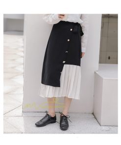 スカート | レディース プリーツバイカラー 春 夏 秋冬 体系カバー Aライン ドッキング シフォン 20代30代40代50代 通勤通学 カジュアル 着痩せ レトロ風