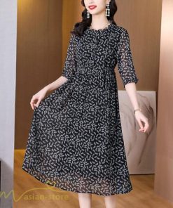ミディアム | Aラインワンピース ワンピース 半袖 柄 フェミニン カジュアル 大きいサイズ 4L ワンピ きれいめ 夏新作 体型カバー 夏物 ミディアムワンピース 大人 フレア