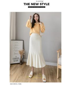 スカート | ロング丈 秋冬 レディース ロングウエストゴム ハイウエスト 黒 グレー マーメイド コーデ お出かけ 韓国風 脚長効果 フレア 人気新作