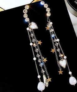 その他アクセサリー | ラインストーン ハートモチーフ パール 大人 ぶらさがり ビジューピアス チェーンピアス ロングピアス 大ぶり レディース