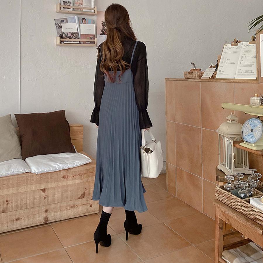ロングスカート | ロングワンピース シンプル 無地 重ね着 フェミニン フレアキャミワンピ 着やせ レディース キャミソールワンピース プリーツ