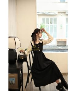 マキシ | ドッキングワンピース 秋 レディース 長袖ワンピ 切替 フェイク レイヤード風 重ね着風 Aラインワンピース 着痩せ ワンピース 可愛い 大人 二次会 30代40代