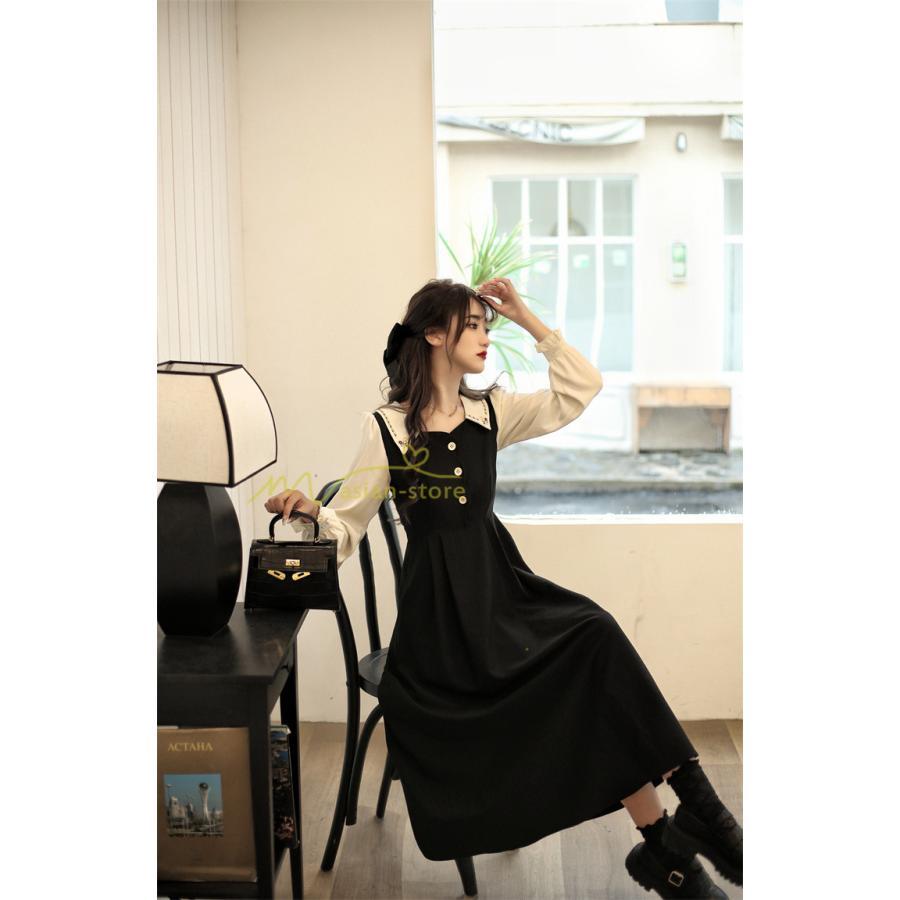 マキシ | ドッキングワンピース 秋 レディース 長袖ワンピ 切替 フェイク レイヤード風 重ね着風 Aラインワンピース 着痩せ ワンピース 可愛い 大人 二次会 30代40代