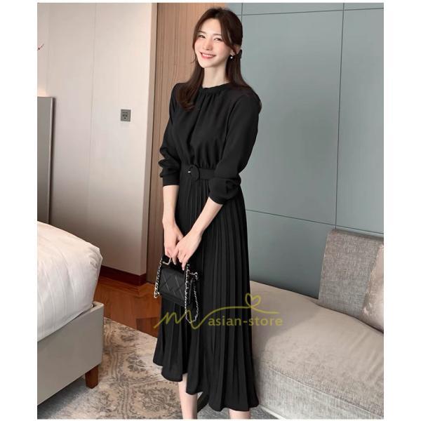 マキシ | ワンピース レデイース ロング丈 長袖 プリーツ ベルト付き 春夏 おしゃれ きれいめ 通勤 二次会 大人 20代 着痩せ 秋新作 30代 40代 エレガント カジュアル