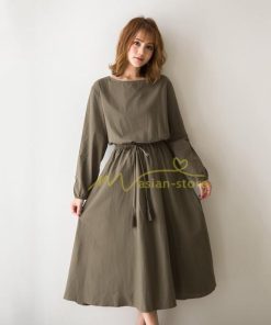 マキシ | ワンピース 秋 レディース 綿麻ワンピース ロングワンピース ウエストリボン付き 縛る 着痩せ Aラインワンピース 30代40代50代 長袖ワンピース 大人 可愛い 無地