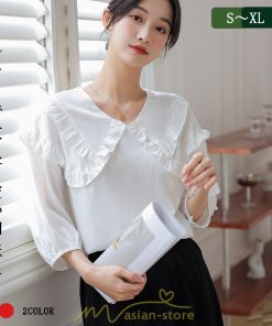 シャツ・ブラウス | トップス ブラウス 七分袖 シャツ きれいめ レディース 夏 白 赤 クルーネック フリル 春夏コーデ オフィス お仕事 通勤 就活 お出かけ ビジネス カジュアル