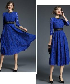 レースワンピース | ミモレフレアパーティードレス 結婚式二次会上品発表会入園式 袖あり七分袖 総レース 裏地あり エレガント シルエット フォーマル