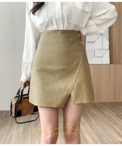 スカート | ミニレザータイト レディース スリット ハイウエスト 大人 タイトフェイクレザー 上品秋冬 韓国ファッション