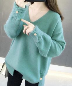 ニット・セーター | Vネック ニット ニットトップス プルオーバー 無地 ニットセーター スリット入り 秋冬 ニットソー レディース