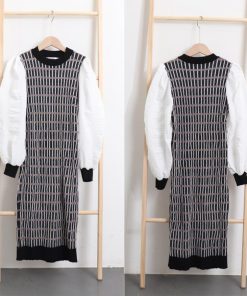 ワンピース | ニット袖異素材 パフスリーブ