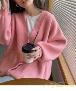 カーディガン | ニット秋冬レディース アウター ニット セーター 羽織り フロントボタン ポケット 長袖 パフスリーブ 無地 20代40代 通学通勤