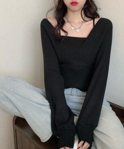 ニット・セーター | ニットトップス レイヤード風 韓国風