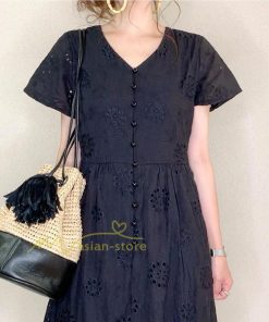 マキシ | 夏ワンピース 半袖 ロングワンピース Aライン 花刺繍 Vネック サマー ゆったり 夏コーデ 体型カバー 20代30代 黒 白 大人 40代 ママ OL シンプル フォーマル