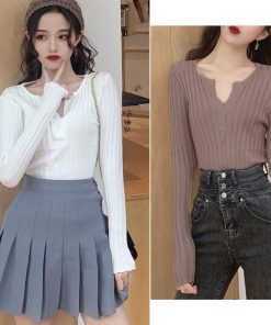 ニット・セーター | 大人可愛い ニットトップス きれいめ シンプル リブニット重ね着 長袖 カットソー Vネック オフィスカジュアル ニットセーター