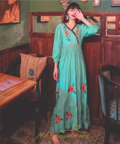 マキシ | ワンピース レディース 長袖 きれいめ ロング丈 マキシ丈 大人 リラックス 花柄 Aライン 着痩せ ハイウエスト リゾート 旅行 Vネック 体型カバー フェミニン