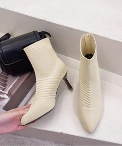 ショートブーツ | ニットソックスブーツ ポインテッドトゥ