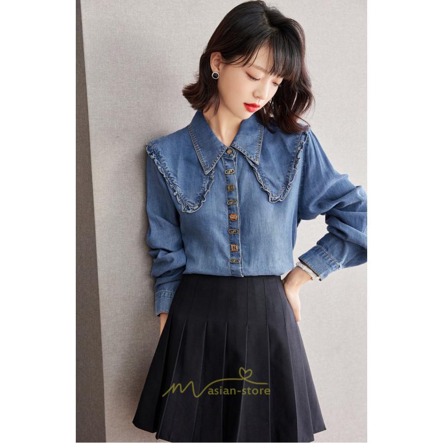 シャツ・ブラウス | デニムシャツ シャツ トップス レディース ブラウス 着痩せ デニム カジュアル エレガント 通勤 通学 オシャレ キレイめ 秋 上品 2022 可愛い 冬 ナチュラル