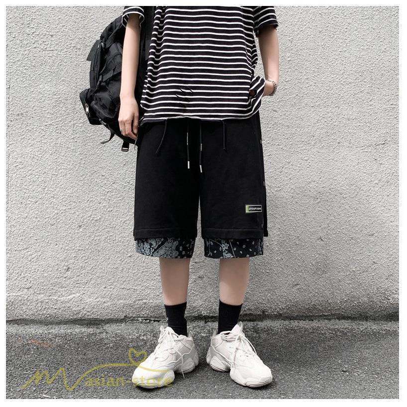 ハーフパンツ ショート | ハーフパンツ メンズ ショート丈 新作 夏コーデ おしゃれ 重ね着 レイヤード風 白 黒 日常感 カジュアル 運動着 ワイドパンツ ゆったり スウェットパンツ 着回し