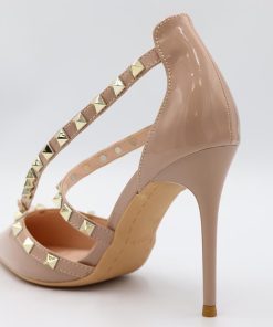 サンダル | レディース エレガント ハイヒール リベット ポインテッドトゥ ピンヒール アンクルストラップ シューズ 痛くない パンプス