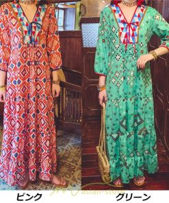 マキシ | ワンピース 個性的 ロングワンピース マキシワンピース エスニック 幾何学柄 リゾート ワンピ カジュアル 春夏 20代30代40代50代 ゆったり 大人 体型カバー