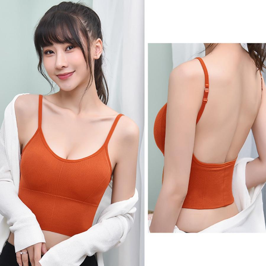 キャミソール | リブレディース 下着 カップ付き タンクトップ インナー ショート丈 Uオープンバック ベアトップブラ 春夏