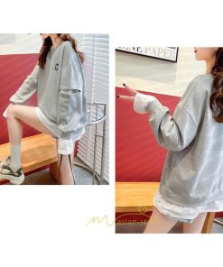 パーカー | トレーナー Tシャツ ロングT レディース 長袖 重ね着風 秋 冬 プルオーバー 可愛い オーバーサイズ ビッグシルエット 韓国ファッション 大きいサイズ