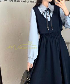 マキシ | ロングワンピース 秋物 レディース ミモレ丈 Aラインワンピース 切り替え フェイク レイヤード風 お呼ばれワンピース 30代40代 着やせ シャツカラー 重ね着風