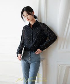 シャツ・ブラウス | ブラウス レディース きれいめ 40代 春秋新作 オシャレブラウス シャツ 長袖トップス Vネックブラウス 大人 シャツ30代 ゆったり 通勤 50代 ドット柄