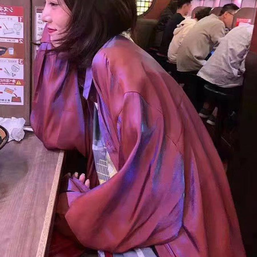 カーディガン | 光沢 サテン 春 レディース ブラウス ロングシャツ 夏 トップス 長袖 カラーシャツ レトロデザイン