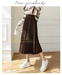 スカート | プリーツロングミモレ丈 Aラインウエストゴム ハイウエスト 秋冬 無地 ゆったり 大人 通学通勤 プリーツ エレガント