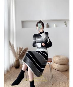 ニットワンピース | ワンピース レディース ニット ワンピース ニット チュニック ロング 長袖 着痩せ 秋冬 送料無料 ボーダー柄 2022新作 韓国風 秋冬コーデ 大人可愛い